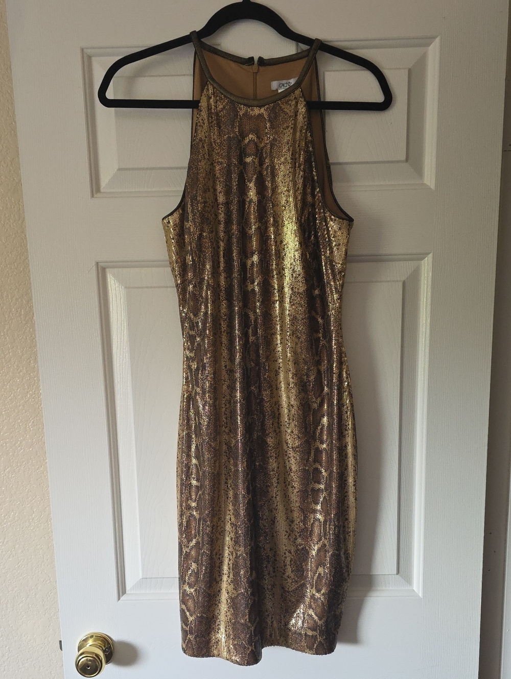 Cache Metallic Gold Snake-Print Midi Dress